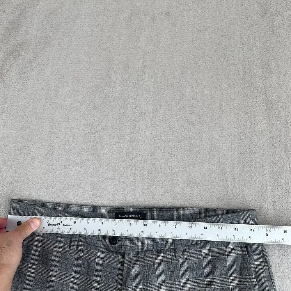 Banana Republic Plaid Grayson Pants Men 34x27‎ (Tag 33) Grey Slim Tapered Fit
